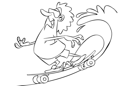 Cartoon Skateboarder Riding On Water Coloring Page